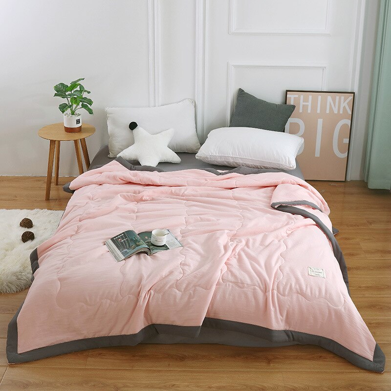 Soft Touch Quilt Solid Color Japanese Style Summer Air-conditioning Thin Comforter Breathable Blanket Washable Home Textiles