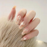 Qfdian 24pcs Fake Nails With Small Diamond Glue Type Long Paragraph Gradient Color Fashion Manicure Patch False Nails Press On Coffin