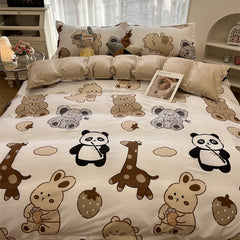 Duvet Cover Set Flat Sheet with Pillowcases 2023 New Twin Full Size Boys Girls Bed Linen Cute Cartoon Bedding Kit