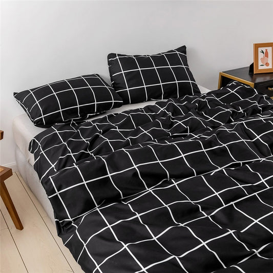 Qfdian Classic Grid Plaid Bedding Set Black Nordic Couple Bed Duvet Cover and Pillowcase Single Queen King Size Quilts For Double Bed