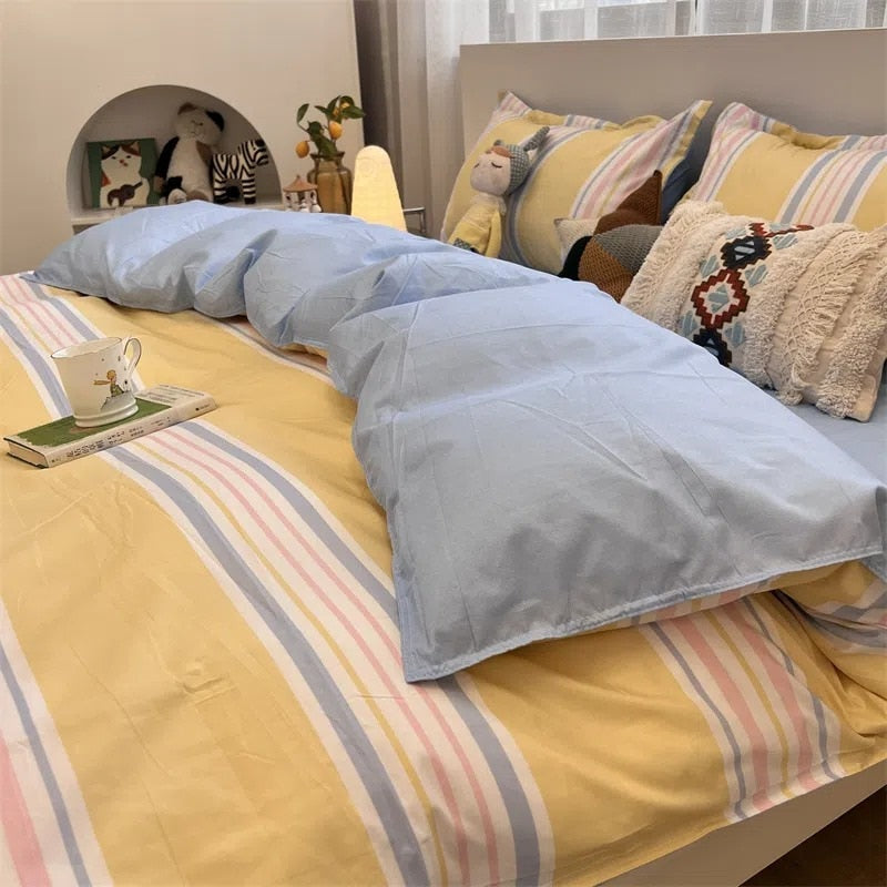 Simple Gird Bedding Set Strawberry Duvet Cover Flat Sheet Pillowcases Twin Single Queen Size Bed Linen Home Textile