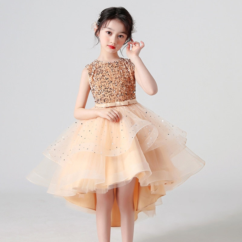 Qfdian halloween costumes christmas costumes Children Clothes New kids Dresses For Girls Lace Sleeveless Party Dress Bow-Knot Princess Wedding Long Dress Vestido Infantil