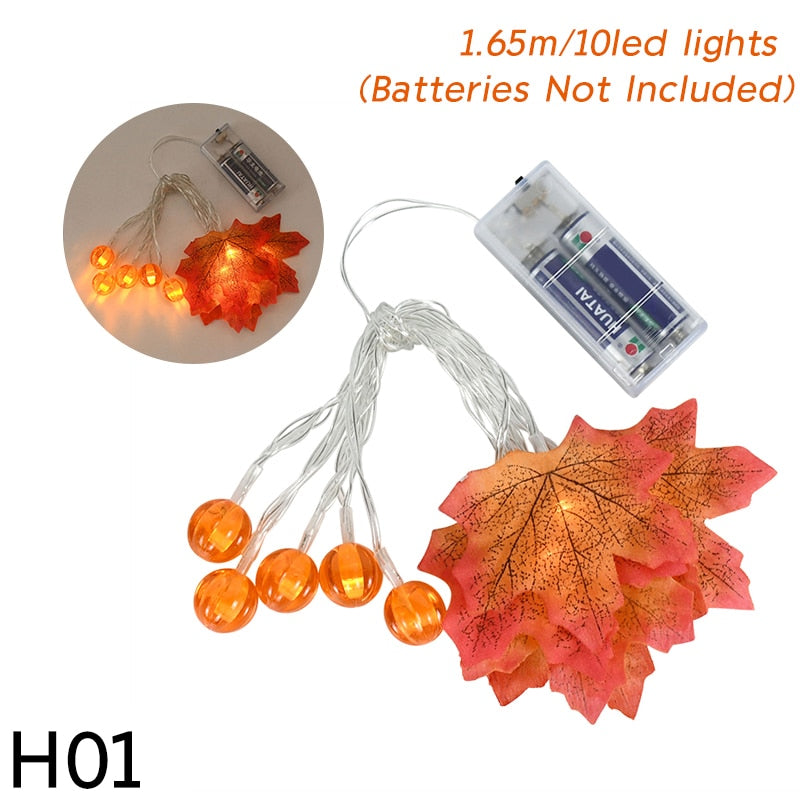 Qfdian halloween decorations halloween costumes halloween gift10/20Leds Pumpkin Maple Leaves Light String Fall Garland Battery Powered Indoor Outdoor Garden Halloween Thanksgiving Home Decor