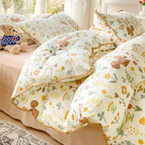 INS Pastoral Girls Flower Bedding Sets Washed Cotton Bed Linens Soft Quilt Cover Sheet Set Simple Bedspread Home Textiles