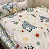 Bedding Set Cute Dinosaur Kids Adult Flat Sheet Duvet Cover Pillowcase Single Double Full Size Bed Linen Bear Panda Home Textile