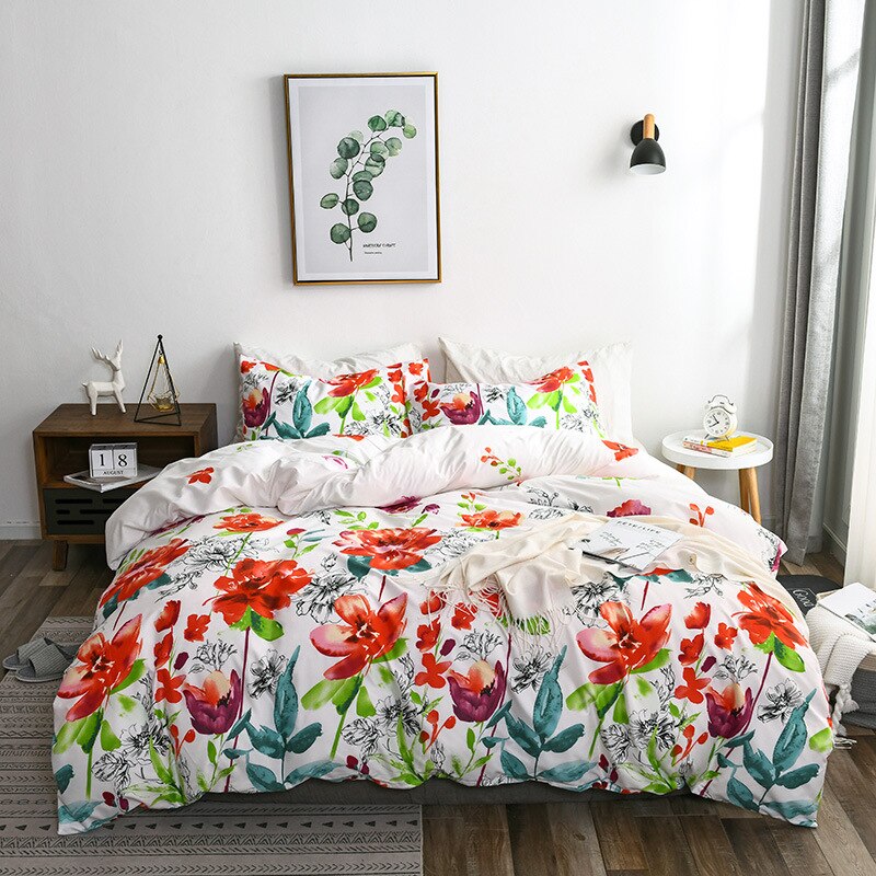 Floral Print Queen Bedding Set Soft Comfortable Single Double Duvet Cover Set King Size Flowers Pattern Quilt Covers No Sheets