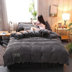 Qfdian Cozy apartment aesthetic hot sale new Solid Color Velvet Duvet Cover for Household Winter Warmth Thick Bedding Set Double Quilt Cover Twin Queen King Duvet Cover