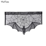 Qfdian halloween decorations halloween costumes halloween gift Halloween Bat Table Runner Black Spider Web Lace Tablecloth Fireplace Curtain for Halloween Party Decoration Horror House Props