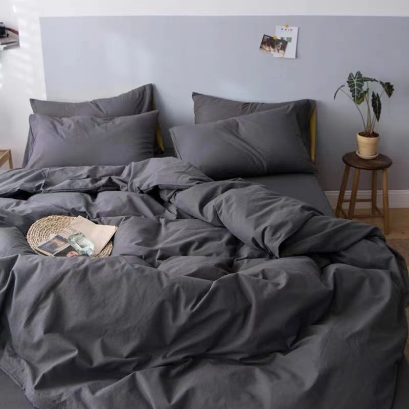 Grey Bedding Set Solid Color Flat Sheet Duvet Cover No Filling Pillowcase Bed Linens Polyester Twin Queen Size Home Textile