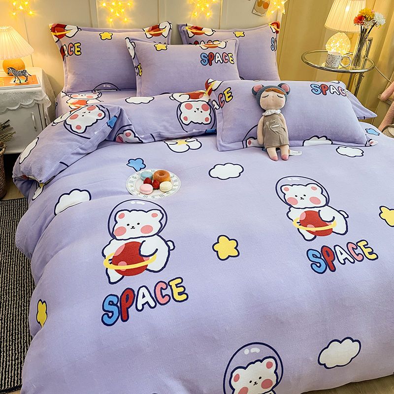 Warm Bedding Set Short Plush Soft Duvet Cover Flat Sheet Pillowcases Twin Queen Size Bed Linen Boys Girls Cute Home Textile