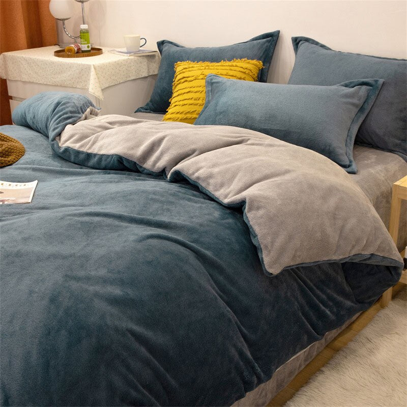 Qfdian Winter Warm Duvet Cover Queen Size Bed Coral Fleece Quilt Cover King Size Bed Flannel Comforter Case Flannel Blanket Bedding