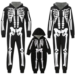 Qfdian halloween decorations halloween costumes halloween giftHalloween Family Matching Outfits Fashion Skeleton Print Hooded Jumpsuit Pajama Family Look Father Mother Kids Halloween Costume