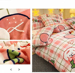 Warm Bedding Set Short Plush Soft Duvet Cover Flat Sheet Pillowcases Twin Queen Size Bed Linen Boys Girls Cute Home Textile