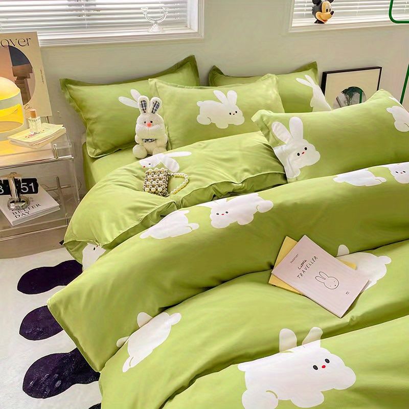 Cute Cartoon Bedding Set Spring Summer New Duvet Cover Flat Sheet Pillowcase Boys Girls Gift Twin Single Queen Size Bed Linens