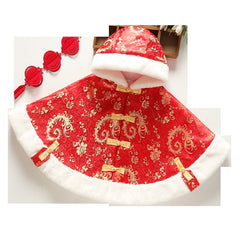 Tang Suit Baby Cloak Children's Chinese Top New Year's Wear Festive Windproof Plus Velvet Hooded Cloak Thickened Warm Bucket