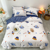 Kawaii Kids Bedding Set Soft Cotton Flat Fitted Sheet Duvet Cover Pillowcases Single Queen Cartoon Boy Girls Dormitory Bed Linen