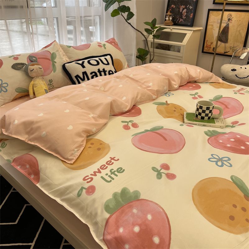 Cute Rabbit Bedding Set with Duvet Cover Flat Sheet Pillowcases Twin Double Queen Size Bed Linen Floral Home Textile