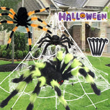Qfdian halloween decorations halloween costumes halloween giftGiant Spider Huge Spider Web Halloween Decoration Props Haunted Indoor Outdoor Spooky Plush Large Araneid Prank Trick Supplies