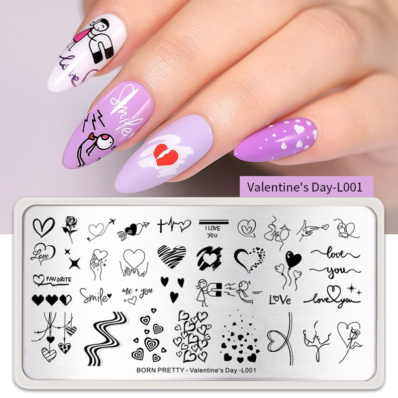 Qfdian Valentine Day Nail Stamping Plates Heart Love Animal Artist Stamping Template Nail Design Stencil Tools Manicure