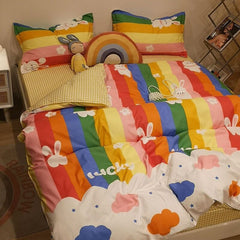 INS Cartoon Rabbit Bedding Set Strawberry Flower Quilt Cover For Kids Girls Bedspread Decor Home Single Double Size