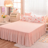 Ins Fashion Solid Bedding Set with Fitted Bed Sheet Cute Princess AB Double Sided Ruffle Quilt Cover Pillowcase Full Queen King