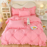 Korean Princess Duvet Cover Set Simple Solid Color Bedding Set Lace Ruffles Bed Skirt Sheets Gilr Quilt Cover Full Queen Size