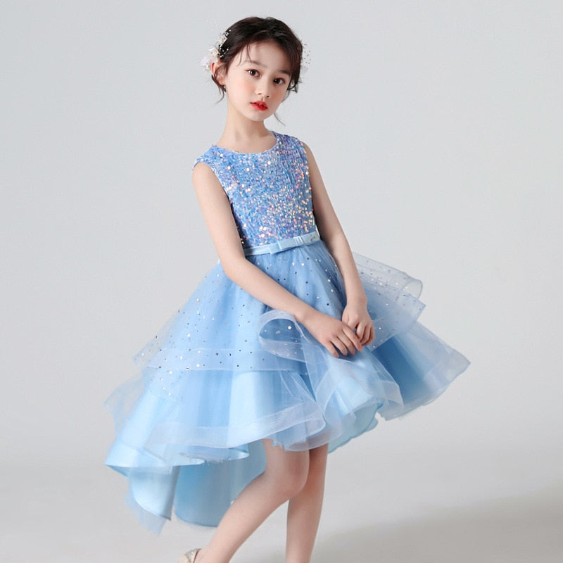 Qfdian halloween costumes christmas costumes Children Clothes New kids Dresses For Girls Lace Sleeveless Party Dress Bow-Knot Princess Wedding Long Dress Vestido Infantil