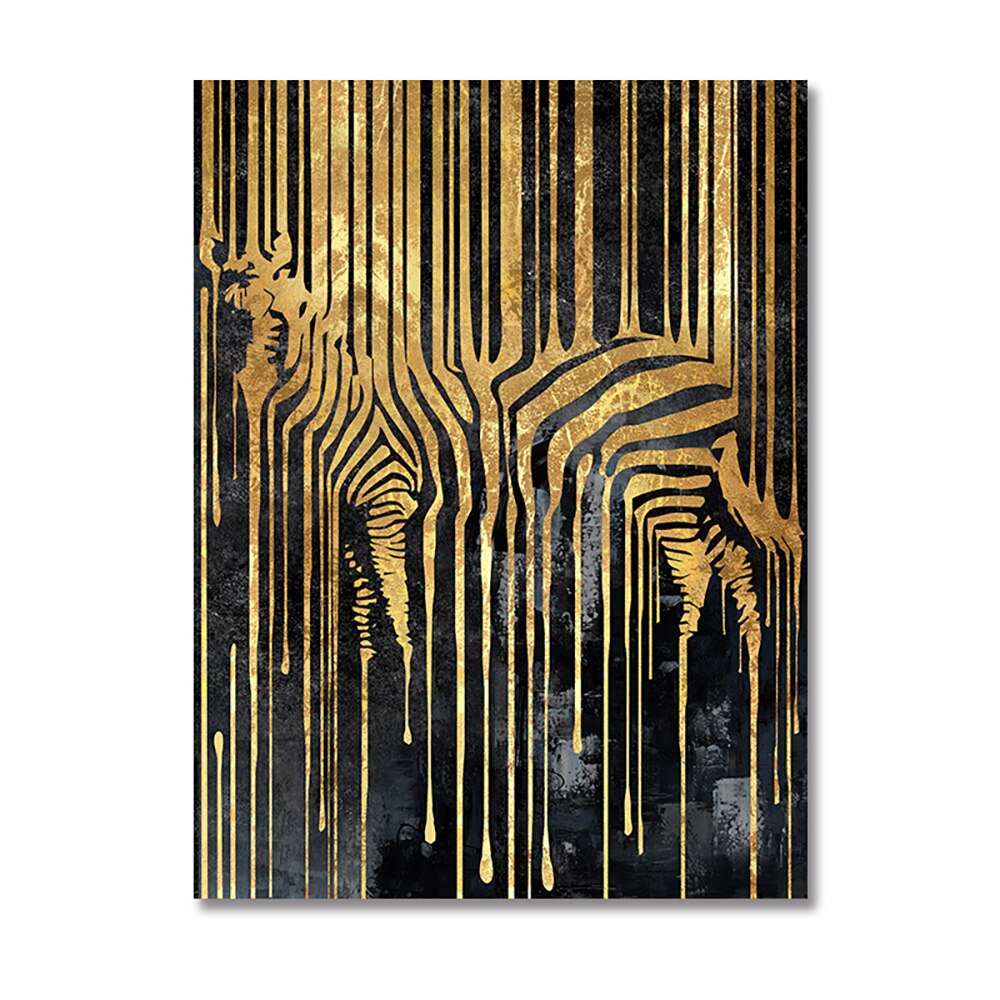 Black Golden Wall Art Canvas Painting Abstract  Lines Artwork Tiger Lions Elephant Animal Poster Prints Pictures For Home Decor