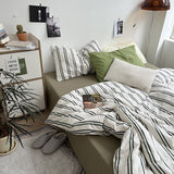 Classic Stripes Bedding Set Soft Pure Cotton Breathable Flat Sheet Duvet Cover Pillowcases Single Queen Size Dormitory Bed Linen