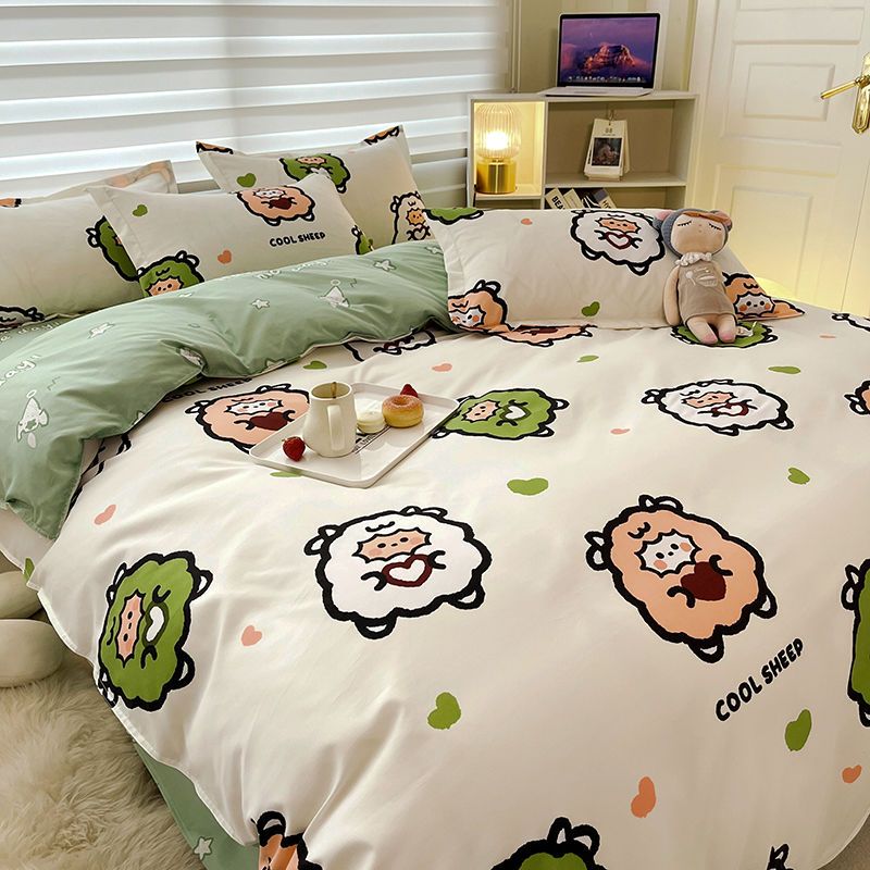 Soft Bedding Set Cute Rabbit Sheep Duvet Cover Flat Sheet Pillowcases Twin Queen Size Bed Linen Boys Girls Home Textile