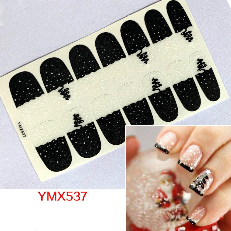 Qfdian christmas decor ideas nightmare before christmas 14tips Christmas Style Nail Art Sticker Snowflake Elk Decoration Waterproof Full Cover Wraps Decal DIY Manicure Sticker