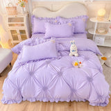 Korean Princess Duvet Cover Set Simple Solid Color Bedding Set Lace Ruffles Bed Skirt Sheets Gilr Quilt Cover Full Queen Size