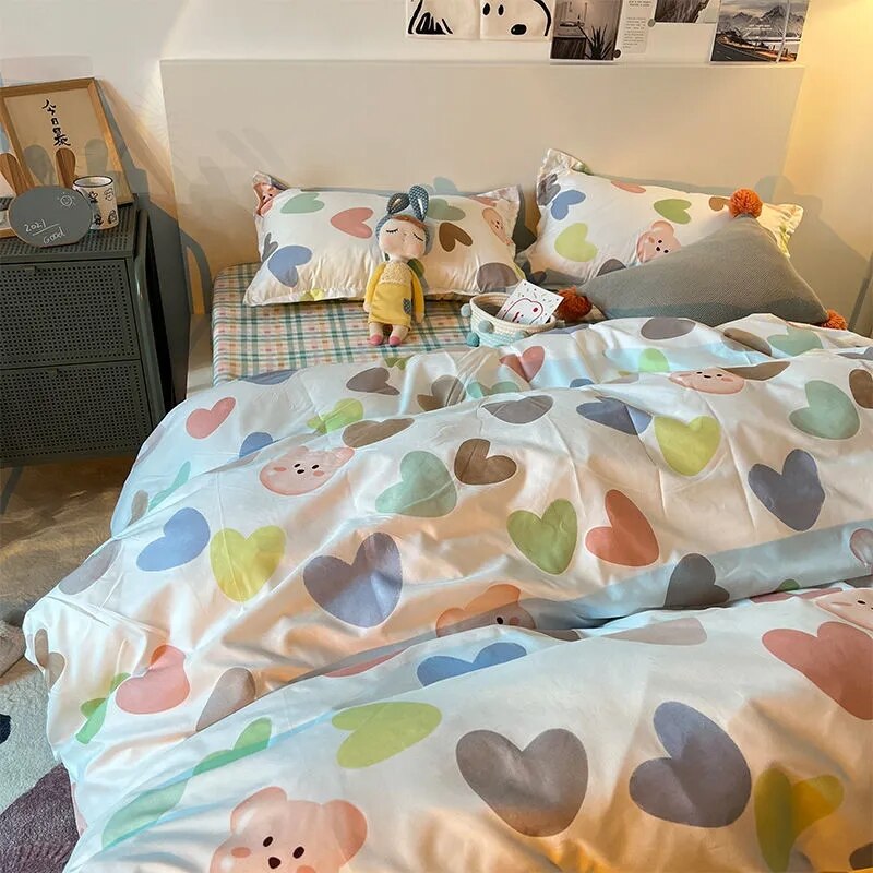 Nordic Pink Black Checkerboard Duvet Cover Sets With Pillow Case Bed Sheet Kids Girls Bedding Sets King Queen Twin Kawaii