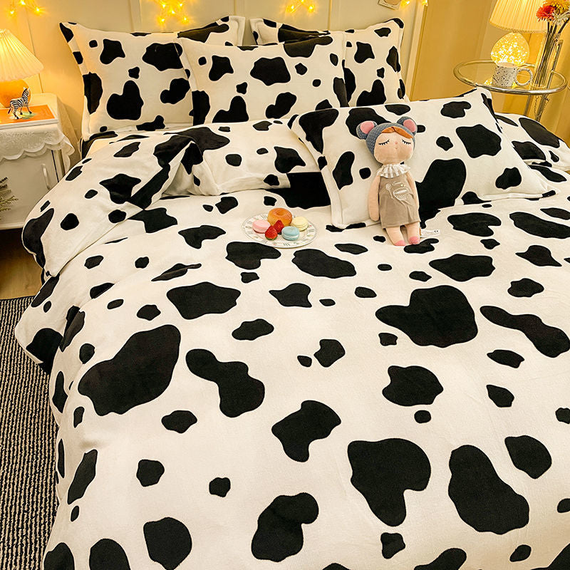 Warm Bedding Set Short Plush Soft Duvet Cover Flat Sheet Pillowcases Twin Queen Size Bed Linen Boys Girls Cute Home Textile