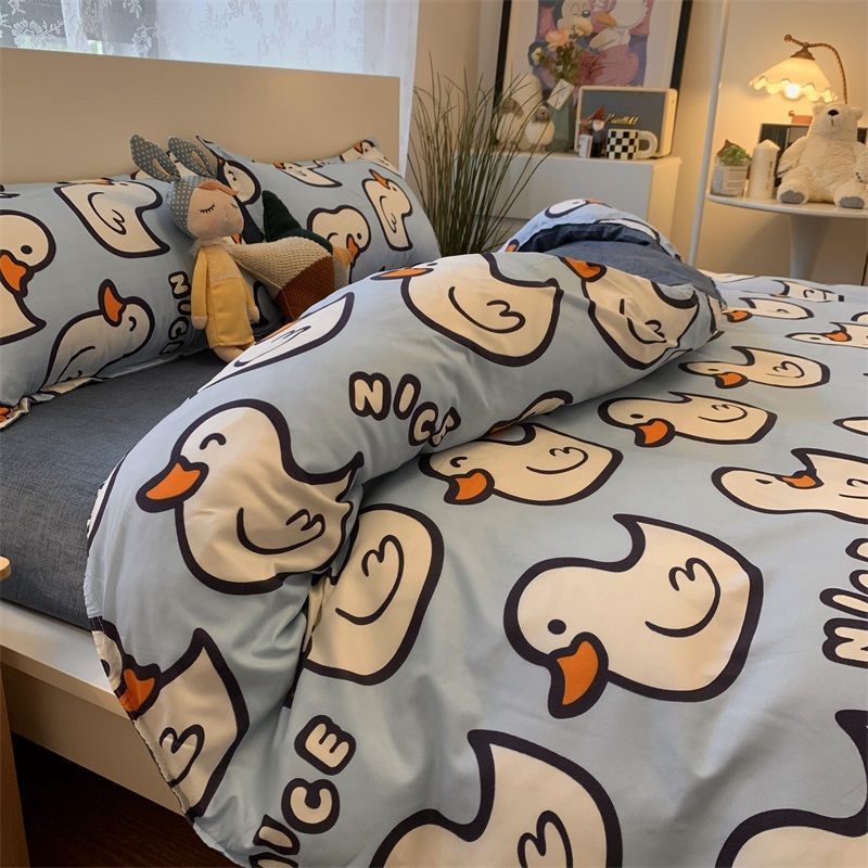 Cute Cartoon Bedding Set Spring Summer New Duvet Cover Flat Sheet Pillowcase Boys Girls Gift Twin Single Queen Size Bed Linens