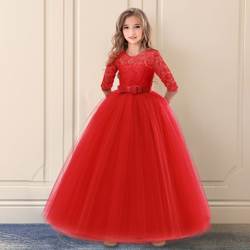 QFDIAN New Brand Flower Girls Dress Teenager Princess Wedding Party Kids Dresses for Girls Children Clothing 10 11 12 13 14 years