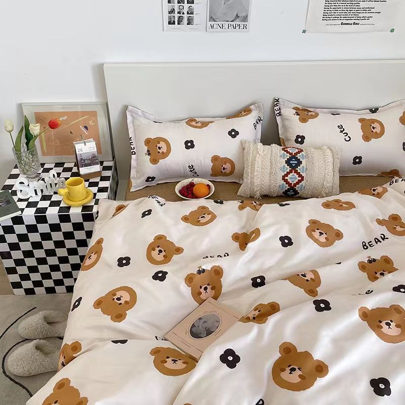 Cute Strawberry Duvet Cover Flat Sheet with Pillowcases Floral Twin Full Size Bear Rabbit Bed Linen Boys Girls Bedding Set