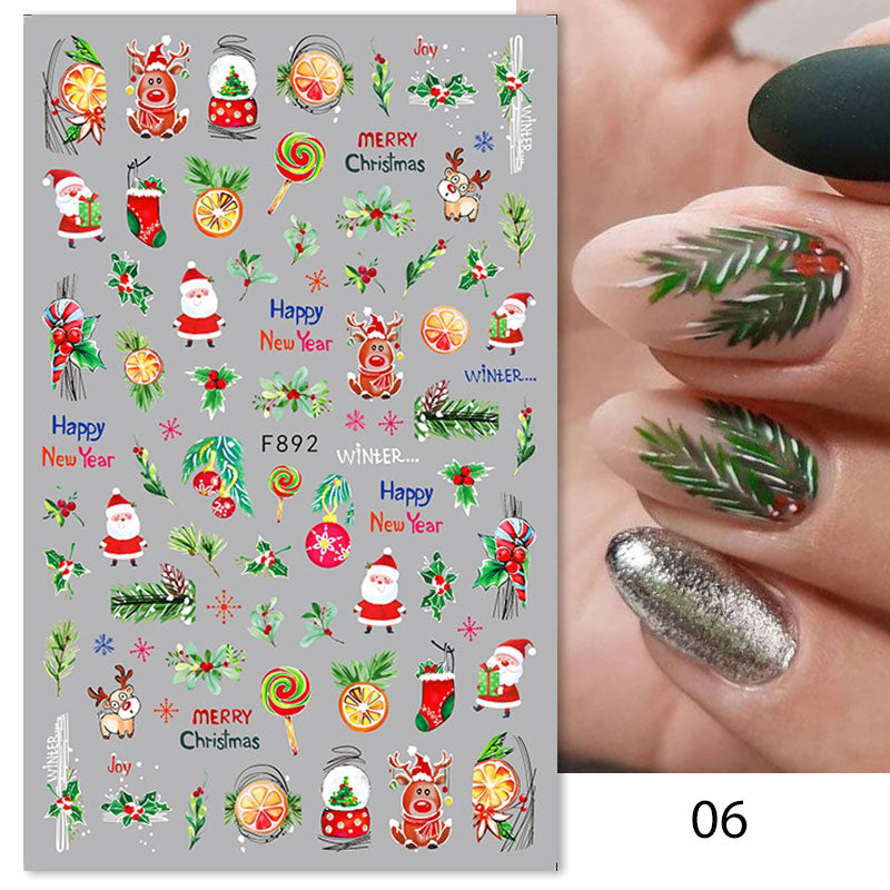 Qfdian christmas decor ideas nightmare before christmas 1PC 5D Nail Stickers Winter Santa Claus Self-Adhesive Slider Nail Art Decorations Christmas Snow Decals Manicure Accessories