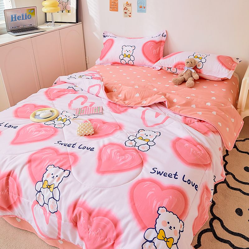 Qfdian Princess Style Summer Quilts Washable Floral Cartoon Single Double Queen Blanket Bedspread Air Conditioning Girls Boys Comforter