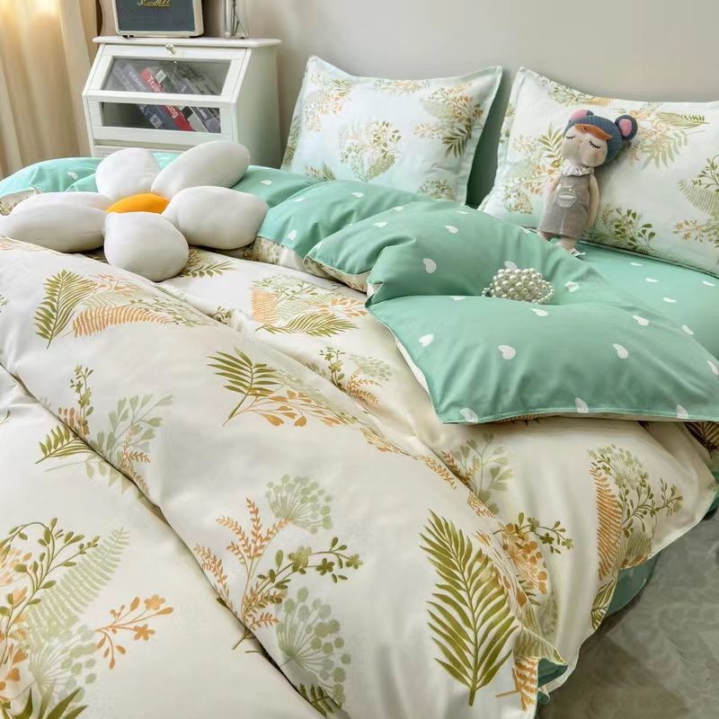 Ins Style Bedding Set Nordic Single Double Flat Sheet Duvet Cover Pillowcase Soft Microfiber Full Queen Size Bed Linen