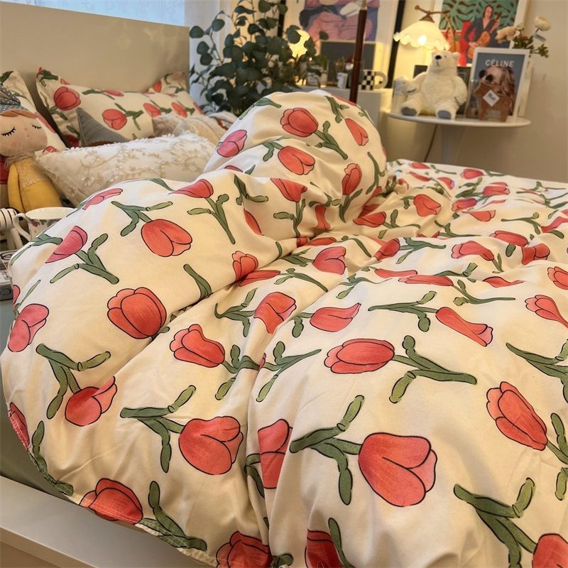 Cute Cartoon Bedding Set Spring Summer New Duvet Cover Flat Sheet Pillowcase Boys Girls Gift Twin Single Queen Size Bed Linens