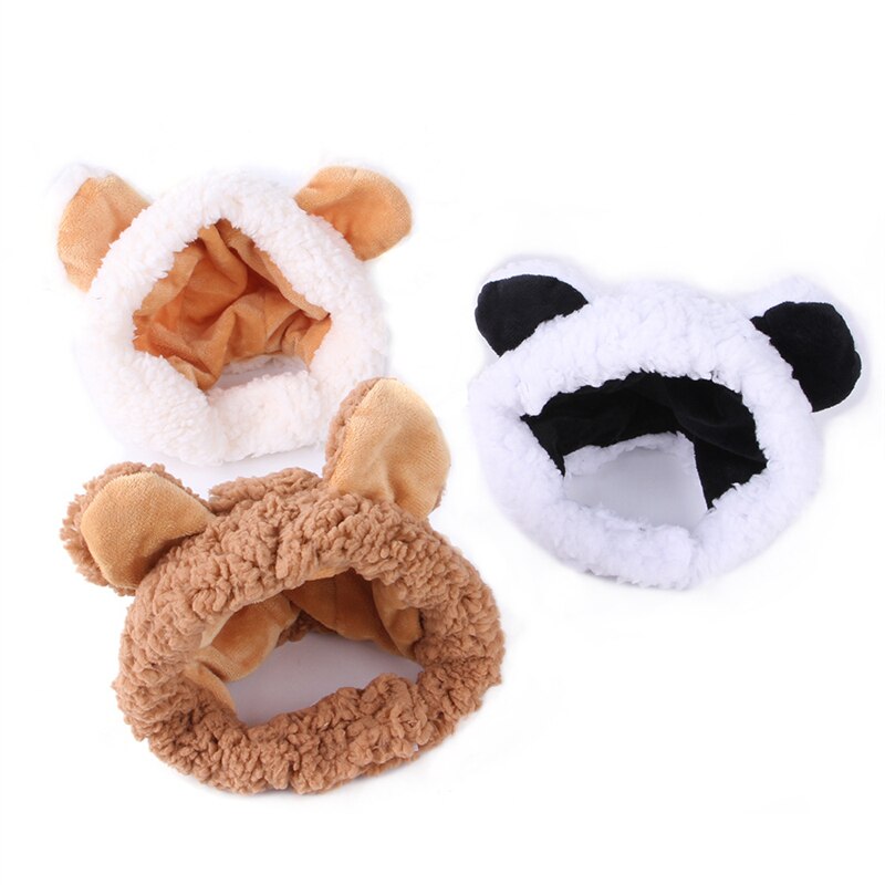 Qfdian Pet Outfits Cute Bear Shaped Hat for Cat Christmas Protective Pet Dogs Cosplay Head Wear York Solid Color Winter Kitten Costume Accessories