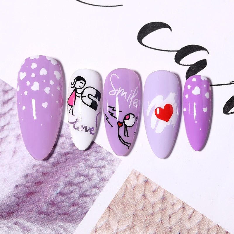 Qfdian Valentine Day Nail Stamping Plates Heart Love Animal Artist Stamping Template Nail Design Stencil Tools Manicure