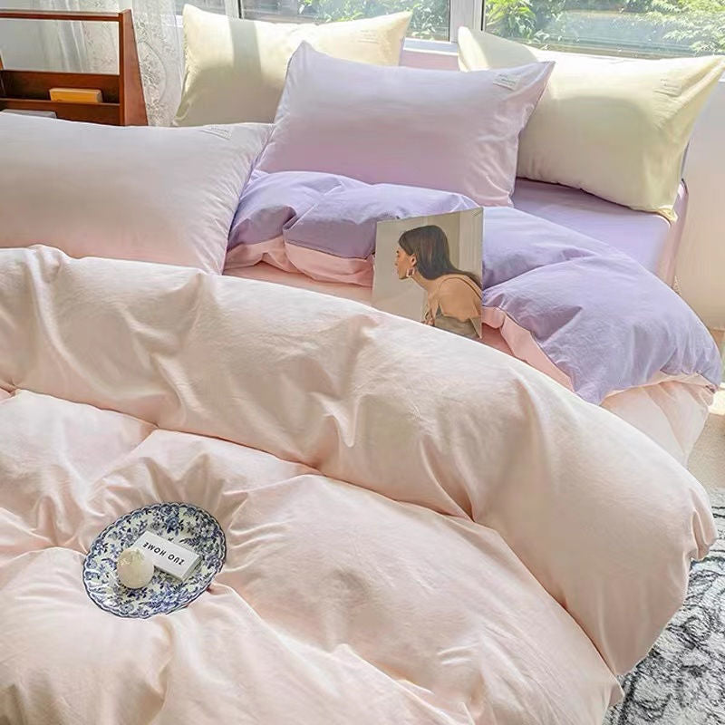 Solid Bedding Set Nordic Style Flat Sheet Duvet Cover Pillowcase Ins Single Double Full Size Bed Linen Boys Girls Home Textile