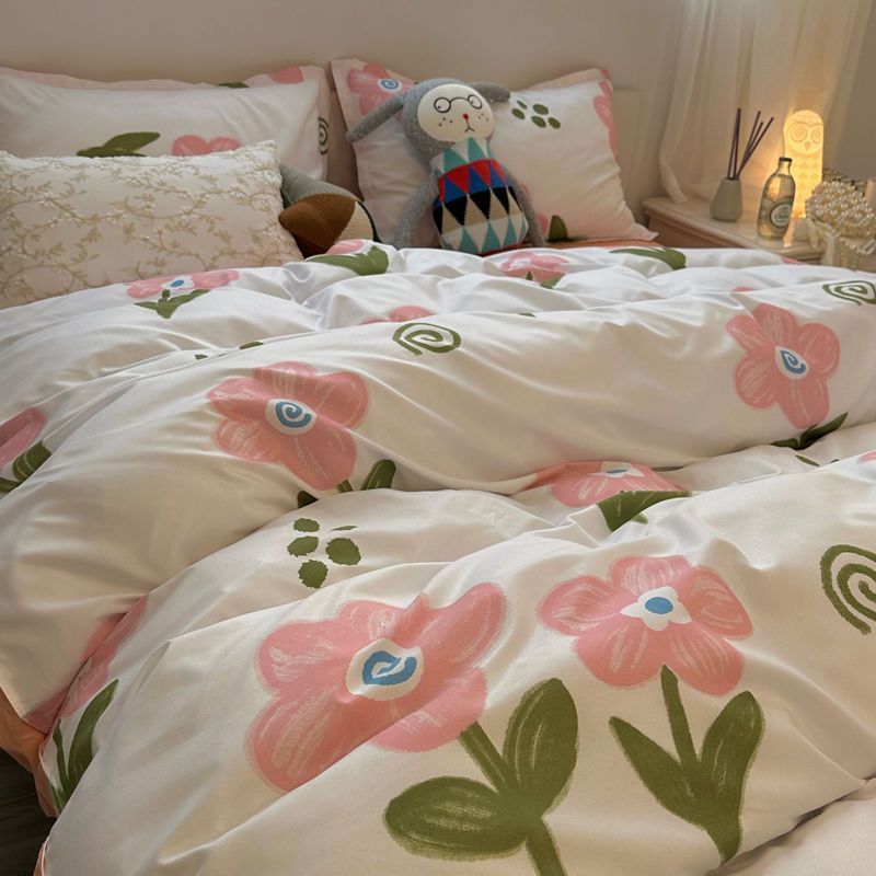 Cute Bedding Set Fashion Single Double Size Flat Sheet Duvet Cover Pillowcase Soft Microfiber Boys Girls Bed Linen