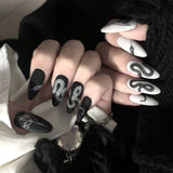 Qfdian 24pcs Almond False Press On Nails Matte Black Color Leopard Finished Wearable Full Cover Beauty Fashion Nails Products