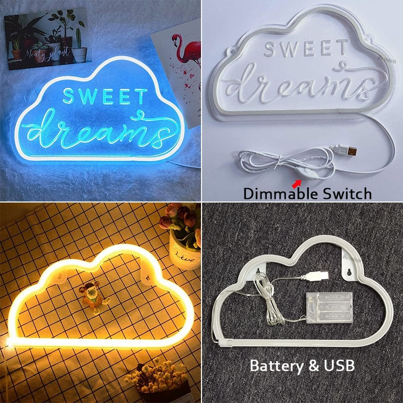 Qfdian home decor hot sale new Dream LED Neon Light Sign Letters Neon Sign Panel Holiday Christmas Party Wedding Decorations Home Wall Decor Neon Lamp Gifts