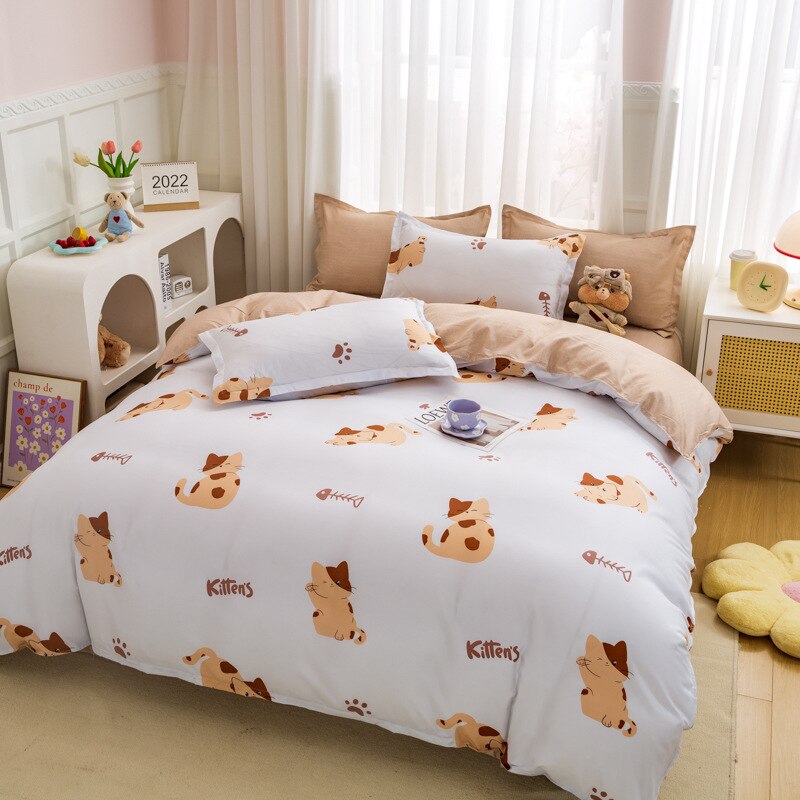 Cute Rabbit Bedding Set Carrot Soft Full Queen Size Boys Girls Duvet Cover No Filler Flat Sheet Pillowcases Kids Home Textile
