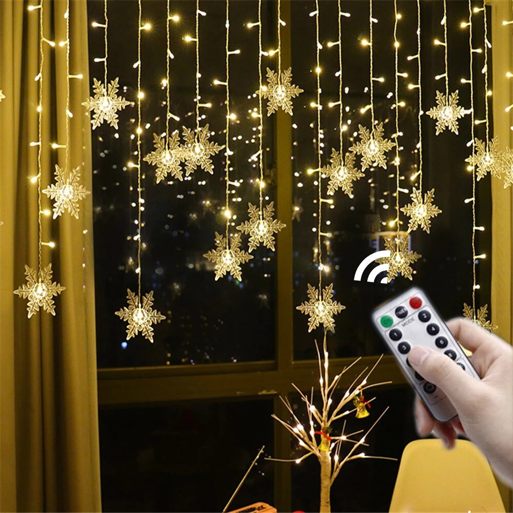 Qfdian living room lighting ideas farmhouse dining room lighting christmas decor ideas 3.5m Snowflake LED Light Christmas Tree Decorations Navidad Fairy Lights Christmas Decorations for Home 2022 Xmas Gifts New Year