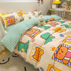 Dinosaur Bedding Set Kawii Boys Girls Duvet Cover Flat Sheet Pillowcase New Single Queen Bed Linen Soft Kids Home Textile